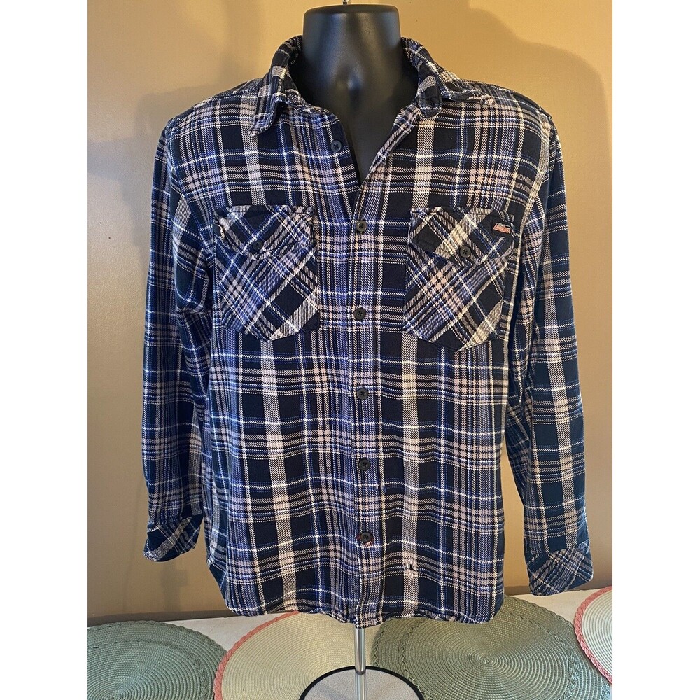 Men Vintage Genuine Dickies Flannel Button Up Size S 34/36 Hole Front/One Button